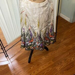 Chico's Olive Floral A-Line Skirt